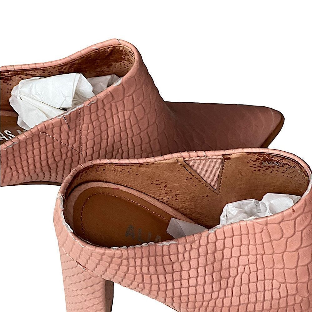 Alias Mae Rue Dusty Rose Snake Effect Leather Mid Heel Mule NWT - Picture 12 of 16